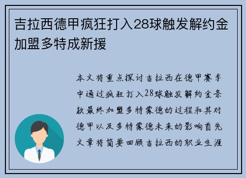 吉拉西德甲疯狂打入28球触发解约金加盟多特成新援